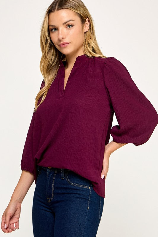 Burgundy V neck Blouse