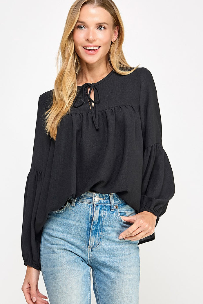 Black Solid baby doll top