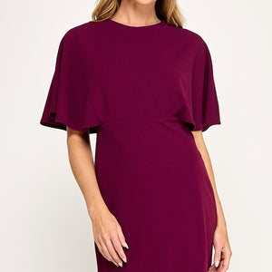 Wine Solid cape dress