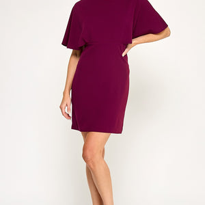 Wine Solid cape dress