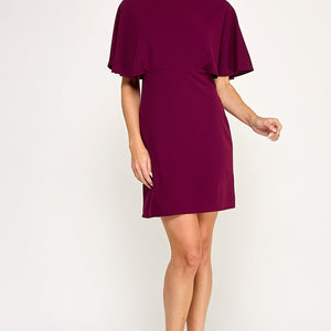 Wine Solid cape dress