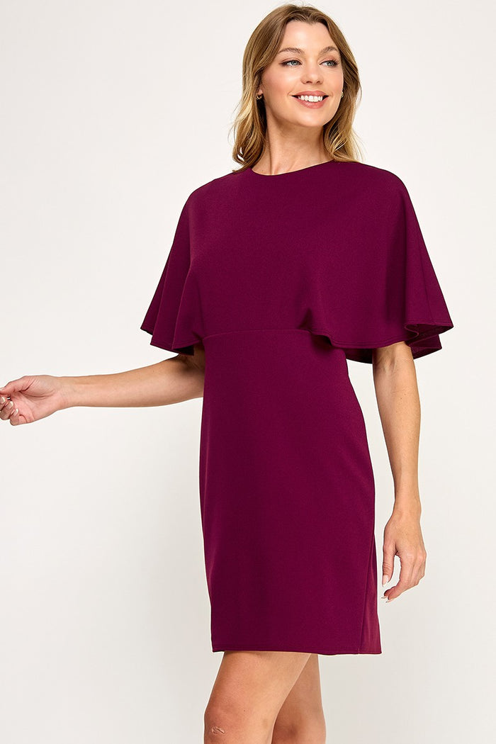 Wine Solid cape dress