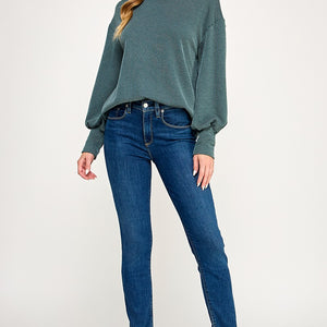 Teal Curly rib mock neck sweater