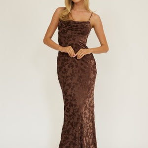 Chocolate Floral Burnout Midi Dress