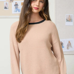 CONTRAST SCALLOP TRIM KNIT PULLOVER SWEATER