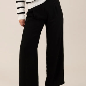 Black HIGH WAIST WIDE LEG PLEATED DRESS PANTS