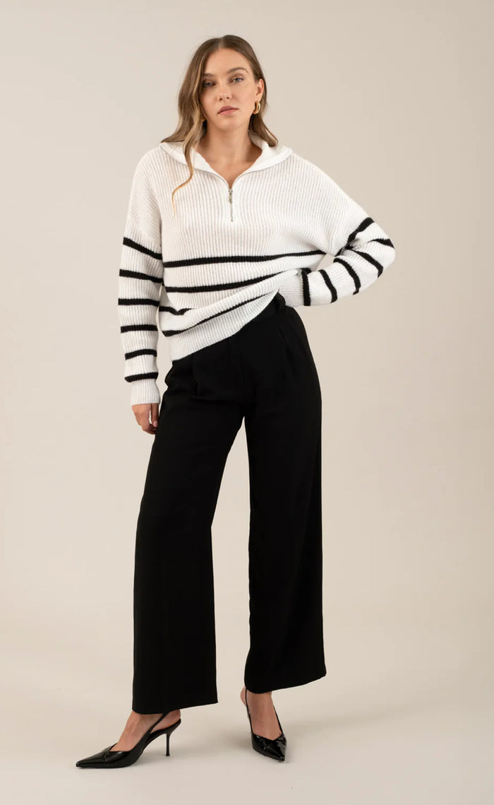 Black HIGH WAIST WIDE LEG PLEATED DRESS PANTS