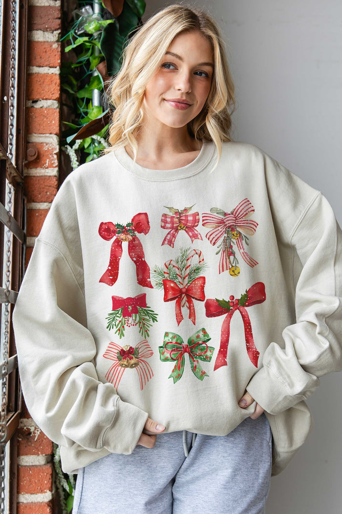 Festive Bows Oversized Christmas Sweatshirt
