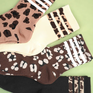 Woman Animal Leopard Half Crew Throwback Socks