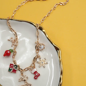 Charm Necklace-rudolph Christmas Gift Socks Bow