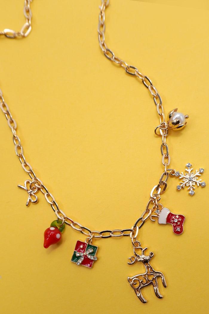 Charm Necklace-rudolph Christmas Gift Socks Bow