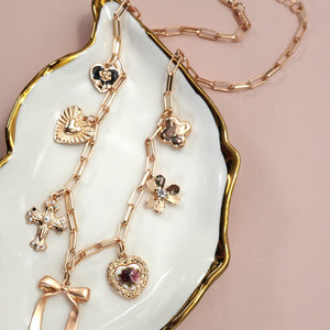 Charm Necklace-porcelain Floral Bow Cross Heart