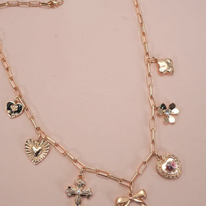 Charm Necklace-porcelain Floral Bow Cross Heart