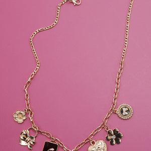 Charm Necklace-bow Cherry Heart Flower
