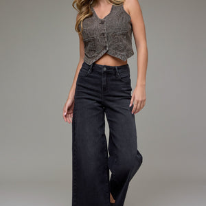 Black Clean Cropped Wide Leg