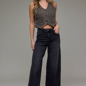 Black Clean Cropped Wide Leg