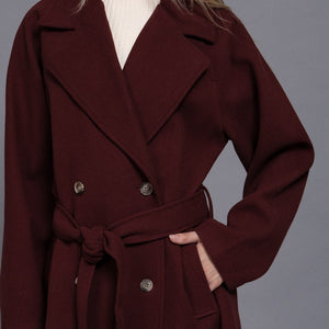 Burgundy Double Breasted Soft Felt Trench Coat