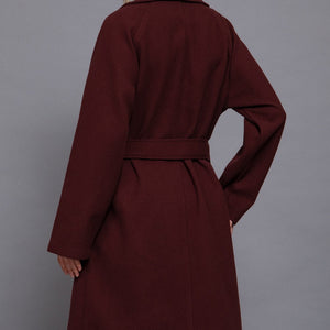 Burgundy Double Breasted Soft Felt Trench Coat