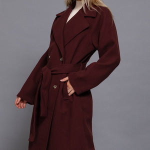 Burgundy Double Breasted Soft Felt Trench Coat