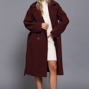 Burgundy Double Breasted Soft Felt Trench Coat