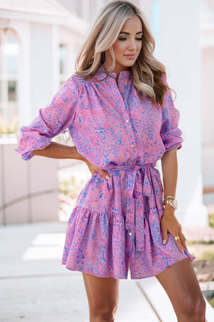 Purple Leopard Print Long Sleeve Shirt Dress