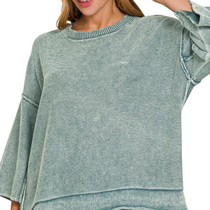 Ash Jade Washed 3/4 Sleeve Boxy Sweater