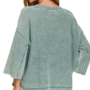 Ash Jade Washed 3/4 Sleeve Boxy Sweater