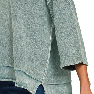 Ash Jade Washed 3/4 Sleeve Boxy Sweater