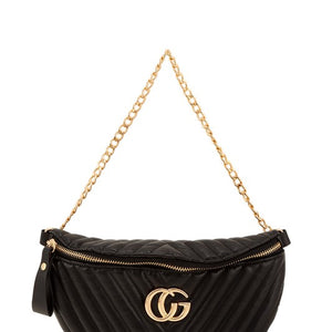 Gold Accent Chevron Quilted Fanny Pack-3 colors