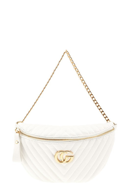 Gold Accent Chevron Quilted Fanny Pack-3 colors
