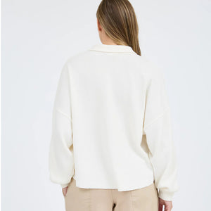 IVORY COLLARED RAW EDGE KNIT TOP