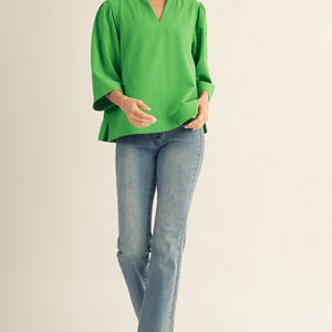 Ruffled Neck Crinkle Solid Top