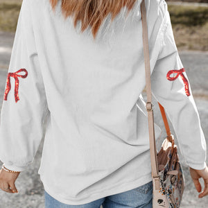 Sequin Ribbon Bow Xoxo Heart Pullover Sweatshir