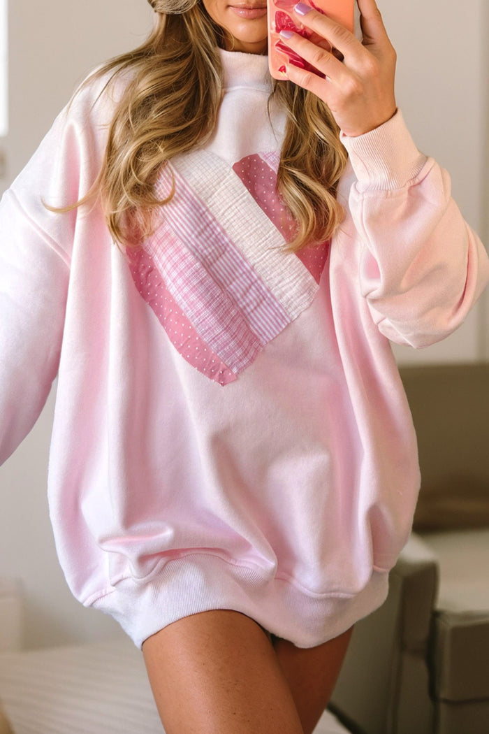 Pink Sweetheart Patchwork Mockneck Oversize Sweatshirt