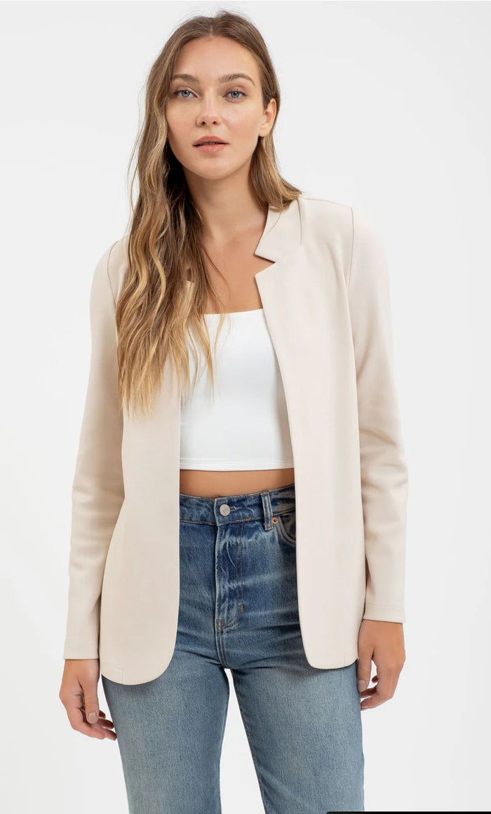 Oatmeal NOTCH COLLAR LONG SLEEVE LONG LINE BLAZER