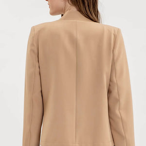 TAN NOTCH COLLAR LONG SLEEVE LONG LINE BLAZER