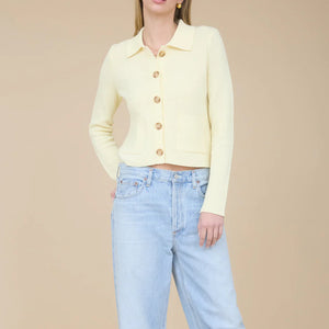 BUTTER YELLOW COLLARED BUTTON DOWN LONG SLEEVE KNIT CARDIGAN