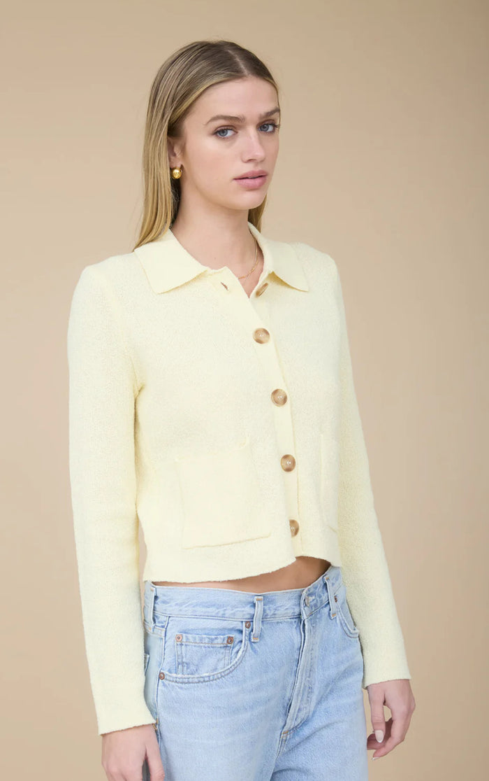 BUTTER YELLOW COLLARED BUTTON DOWN LONG SLEEVE KNIT CARDIGAN