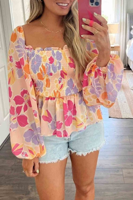 Floral Smocked Long Sleeve Blouse
