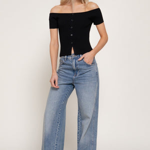 Black Off The Shoulder Short Slv Sweater