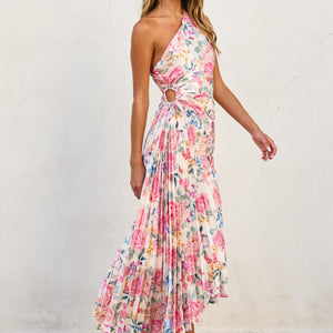 print asymmetric hem pleated maxi dress Socialite Print Asymmetric Hem Pleated Maxi Dress In Navy Abstract Colorblock