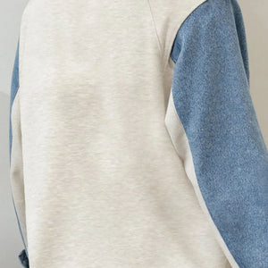 Denim Buttoned Polo Collar Long Sleeve Top