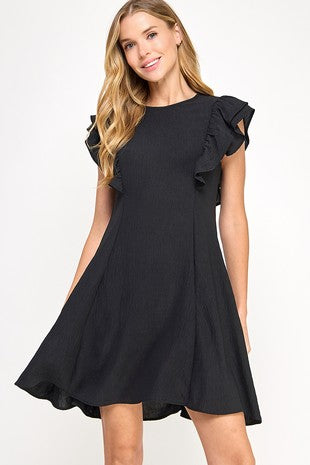 Black ruffle swing dress