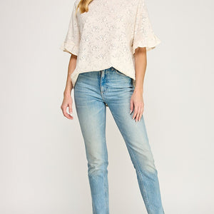 Cream Lace ruffled sleeve top