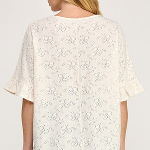 Cream Lace ruffled sleeve top