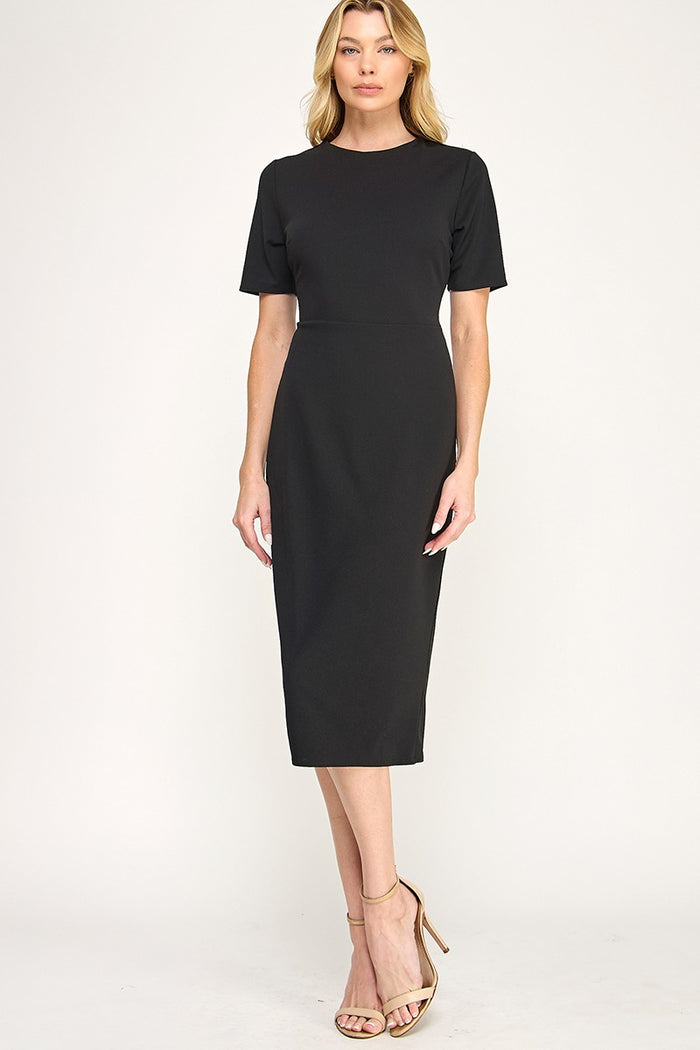 Black midi solid dress