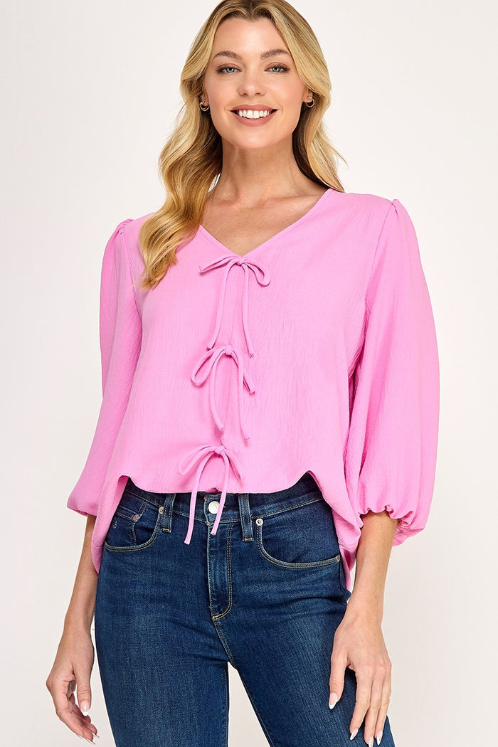 Pink Tie front blouse 3 adjustable front spaghettitie detail