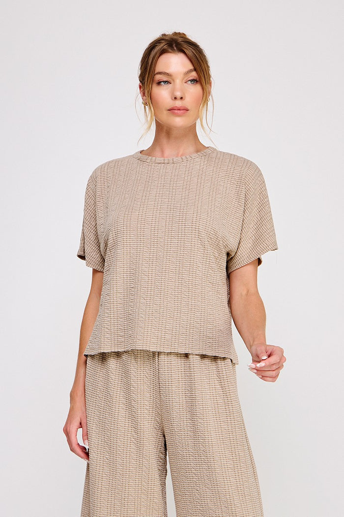 Oat Cotton Blend Jacquard Knit Ss Top