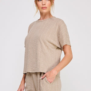 Oat Cotton Blend Jacquard Knit Ss Top