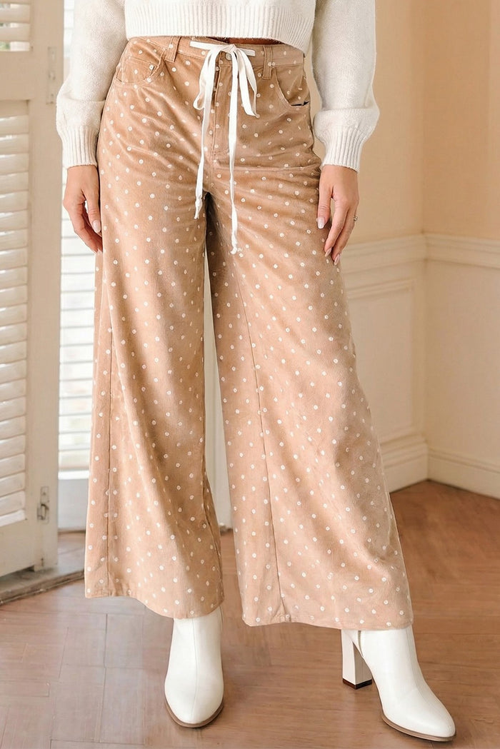 Polka Dot Print Drawstring Wide Leg Pants